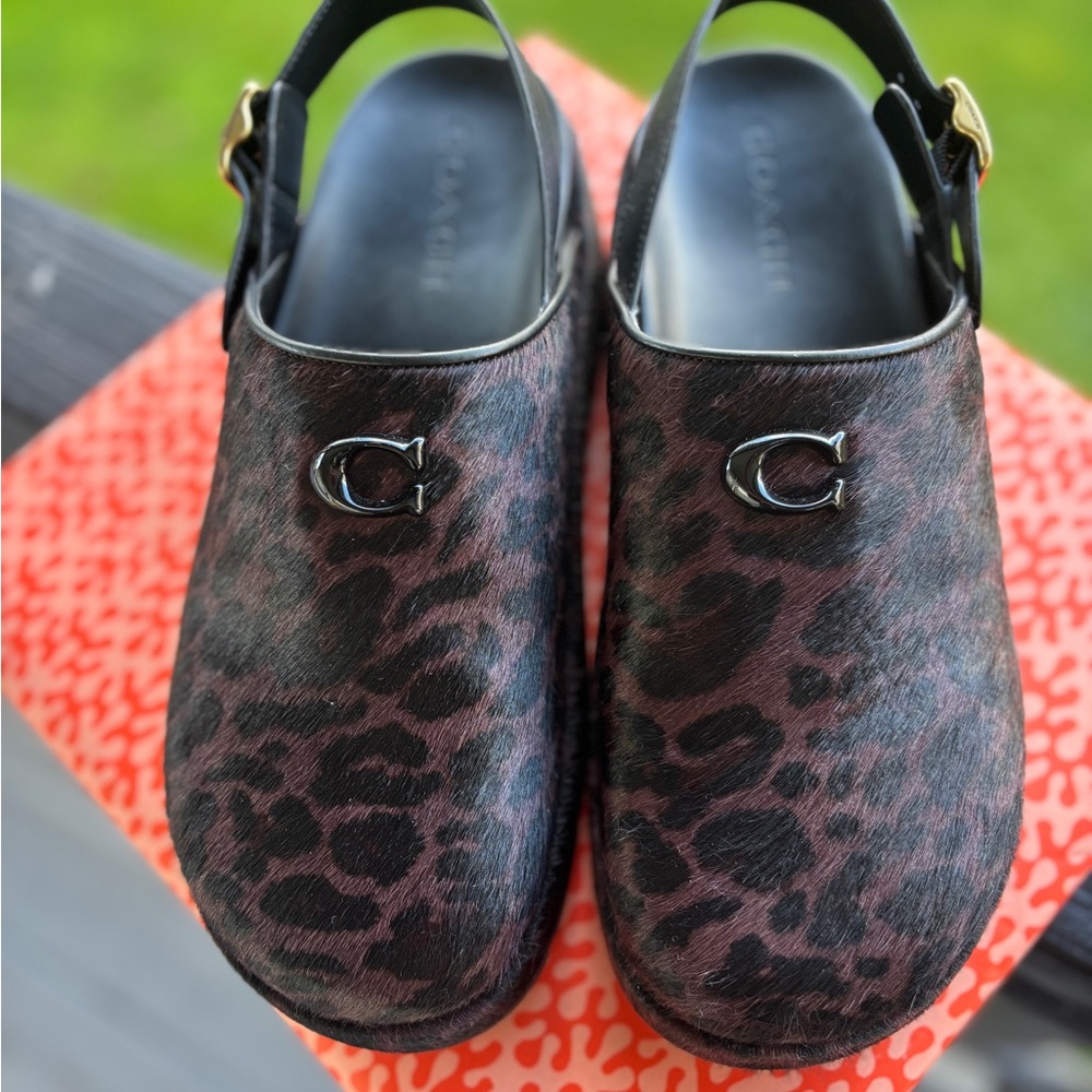 Coach Animal Print Clogs with Black Strap